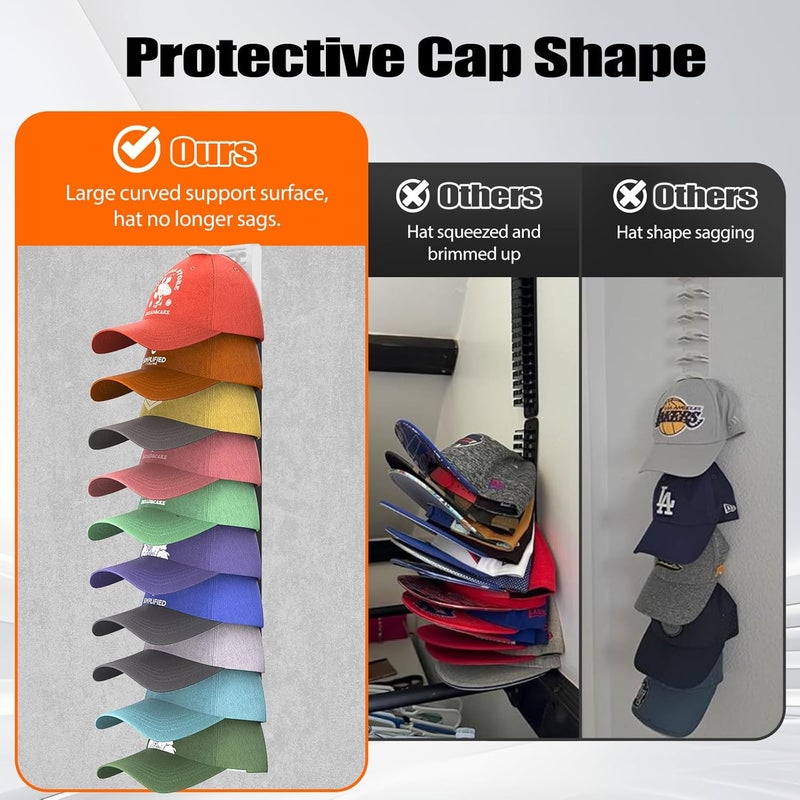 HeQe Hat Organizer for Baseball Caps Hold Up to 20 Hats, Hat Rack for Wall, Strong Adhesive Hat Storage Display Holder(White-1 Pack) - Image 4